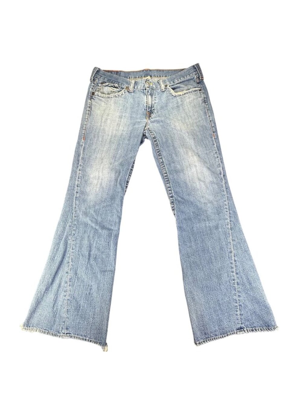 True Religion Jeans Mens 38x33 Blue Denim Highly Distressed Joey Flared USA